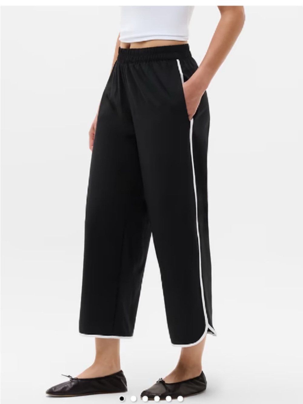 Athleta Black Wide-Leg Track Pants with White Side Stripe